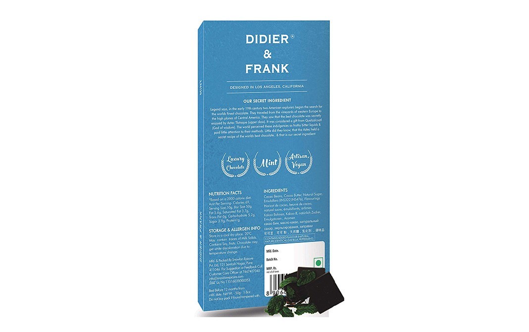 Didier & Frank Moroccan Dark Mint Chocolate    Box  50 grams